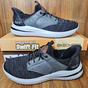 SKECHERS Men's Delson Hands Free Swift Fit Tennis Sneakers Shoes, Black